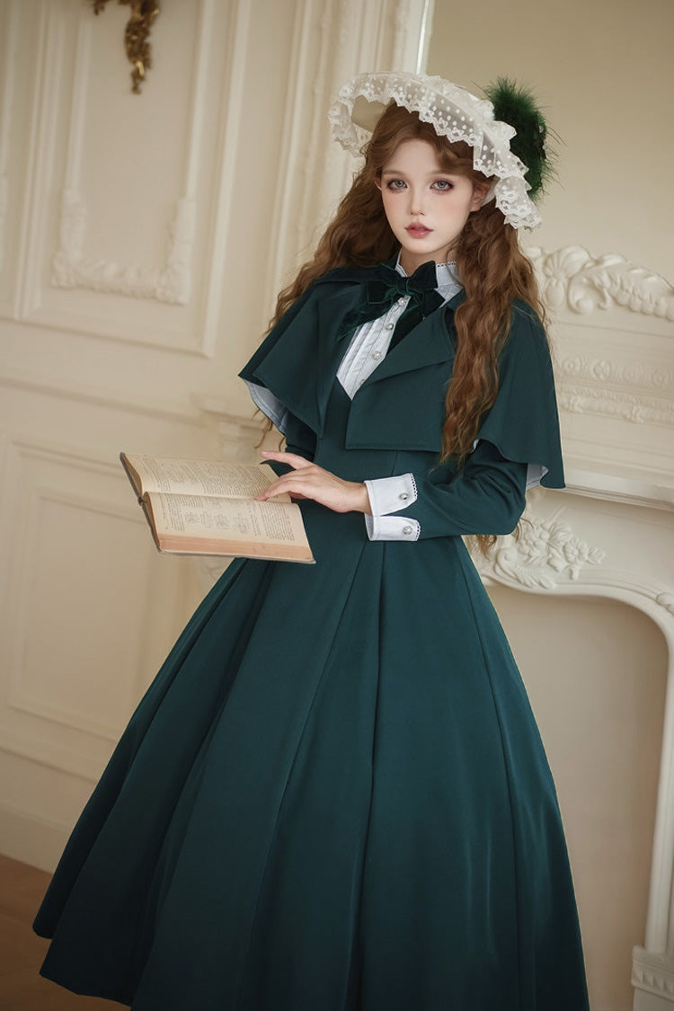 Green [Miss Donya] Stand Collar Long Sleeves Bow Gothic Elegant Lolita OP Dress - Product - 2