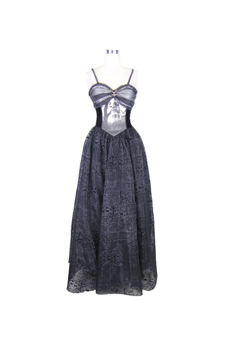 Black Elk Metal Brooch Flocking Print Yarn Floral Women's Gothic Dress - Product - 5