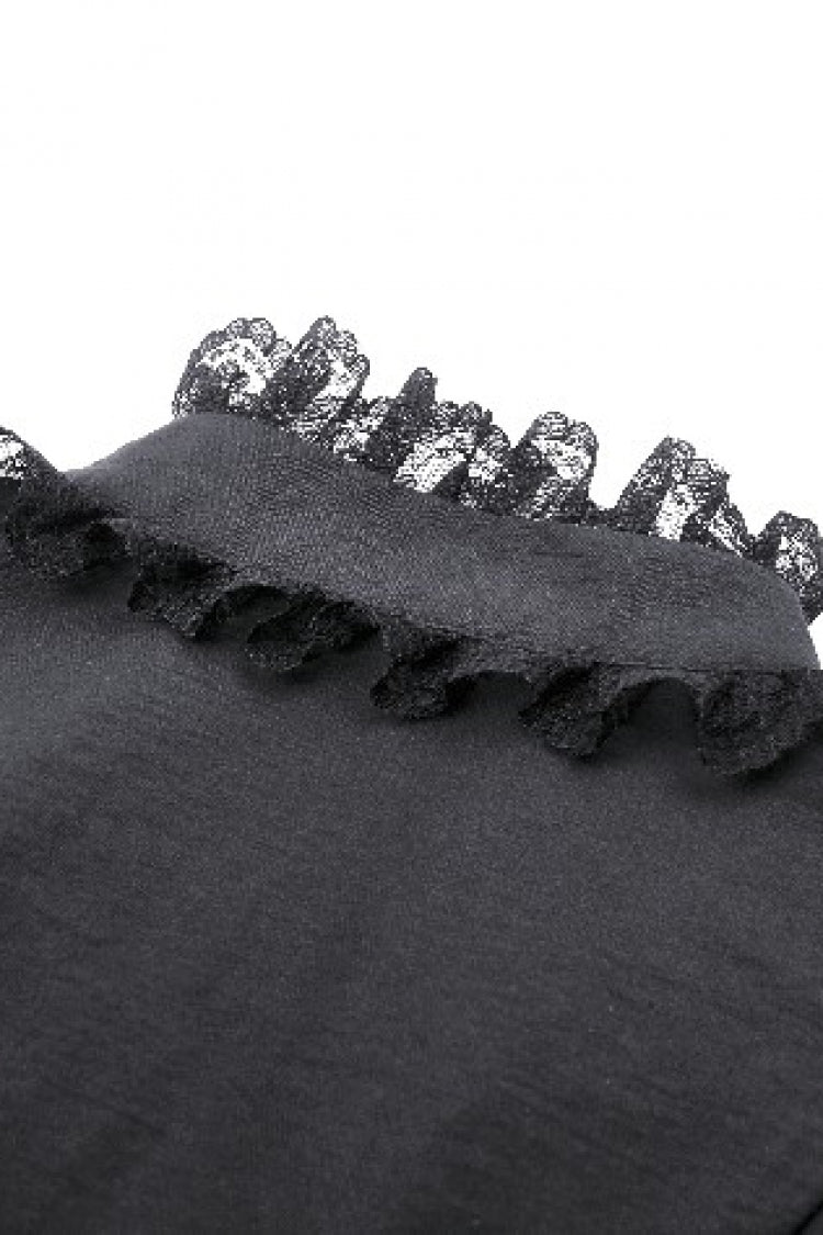 Black Stand Collar Short Sleeves Spider-Shaped Zippered Cut-Out Irregular Women's Punk Blouse - Product - 17