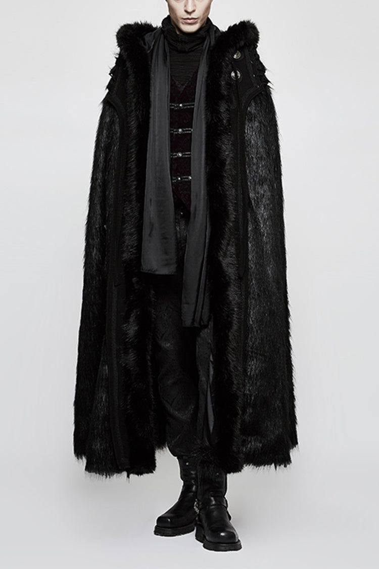 ブラック フード付き ロング Fur メンズ ゴシック クローク