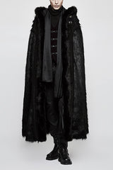 Black Hooded Long Fur Mens Gothic Cloak - Black - 1