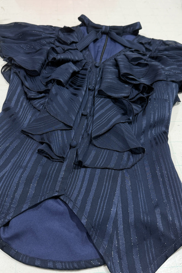 Blue Ruffled Bow Gothic Japanese Lolita Blouse - Product - 6