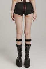 Black Lace-Up Mesh Buckle Women's Punk Shorts - Product - 3