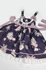 Pink [Lily of the Valley Rabbit] Sleeveless Print Ruffle Bowknot Daily Sweet Lolita Strap Dress - Purple - 6