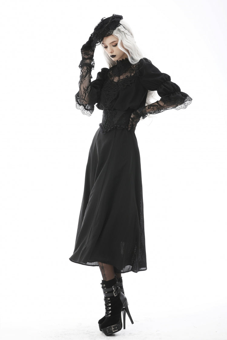 Black Ruffled Floral Embroidered Lace-Up Women's Gothic Corset - Product - 2