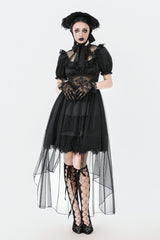 Black Short Puff Sleeves High/low Multi-Layered Women's Gothic Chiffon Dress Wedding Dress - Black - 1