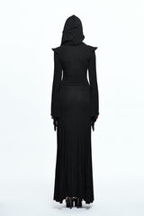 Black Sexy Stretchy Hooded Knitted Flared Sleeves Fishtail Womens Gothic Dress - Product - 4