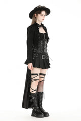 Black Long Sleeves Spliced Lace-Up Women's Gothic High Low Faux Leather Long Tail Jacket - Product - 10