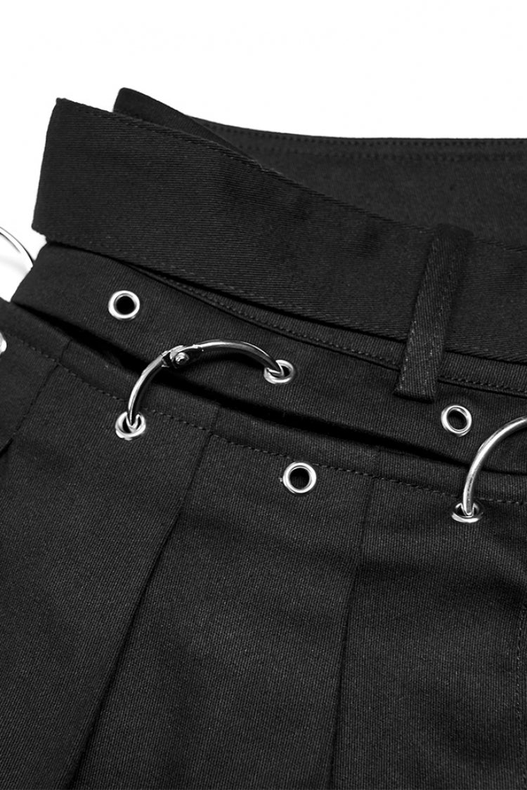 Black Hollow Lace Slim Detachable Belt Women's Steampunk Flared Leggings - Product - 7