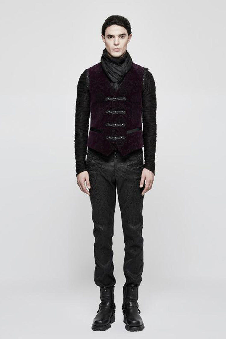 Red Gothic Velveteen Printing Front Metal Buckle Weave Strap Men's Vest - Product - 4
