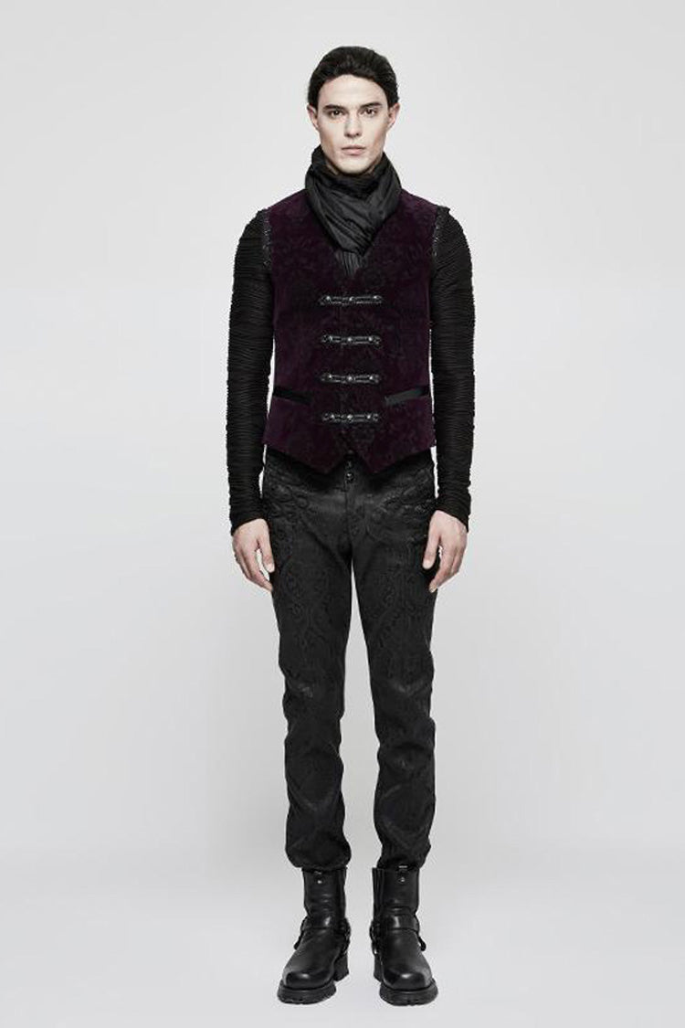 Red Gothic Velveteen Printing Front Metal Buckle Weave Strap Men's Vest - Product - 4