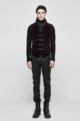 Red Gothic Velveteen Printing Front Metal Buckle Weave Strap Men's Vest - Product - 4