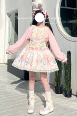 Kawaii Bears Print Yellow Bowknot Stitching Lace Sweet Lolita Strap Dress - Product - 6