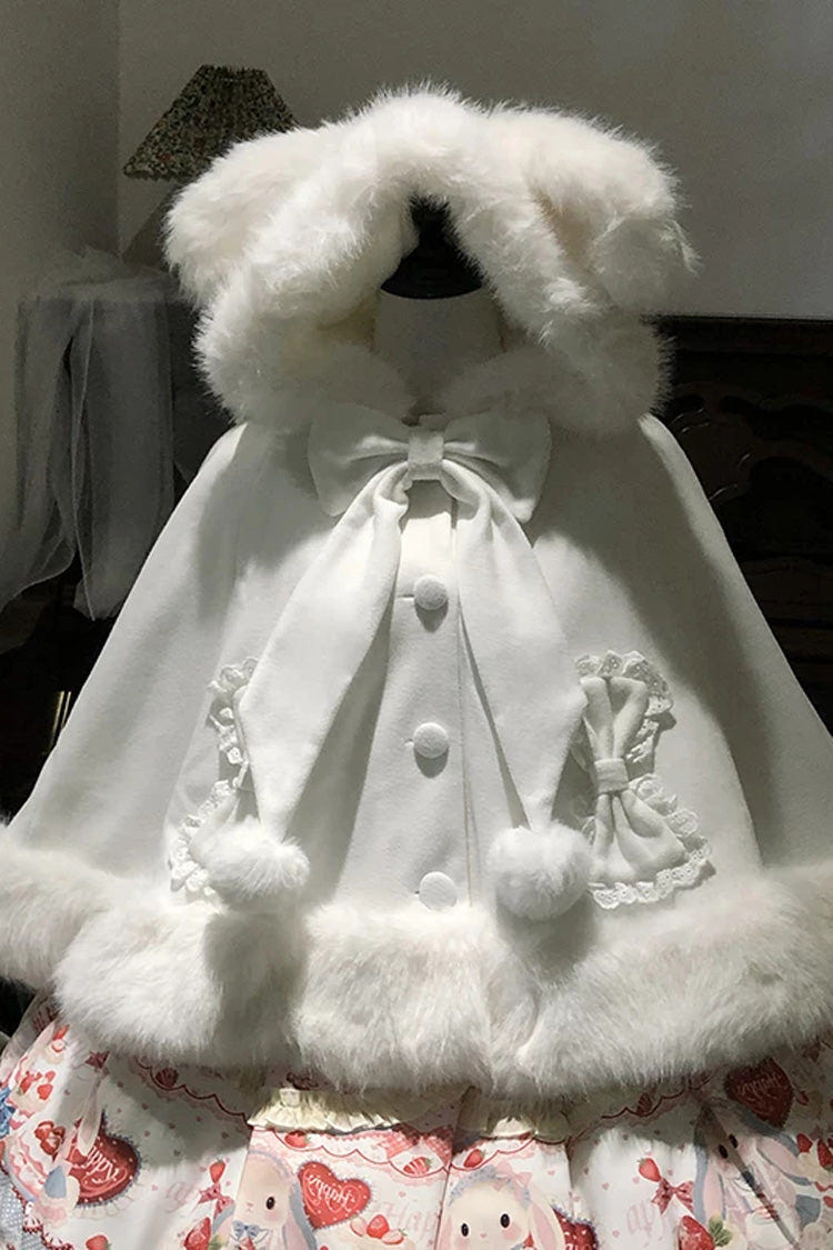 Sweet Fluffy Multi-Layered Ruffled Bow Lolita Cloak Coat 2 Colors(Red, White) - White - 1