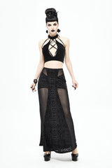 Black High Waisted Jacquard Lace Women's Punk Skirt - Product - 6