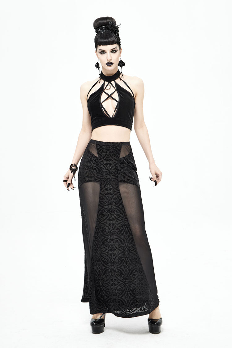 Black High Waisted Jacquard Lace Women's Punk Skirt - Product - 6
