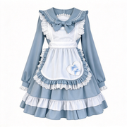 Blue Lolita Dress with Apron Ruffled Lace Outfit