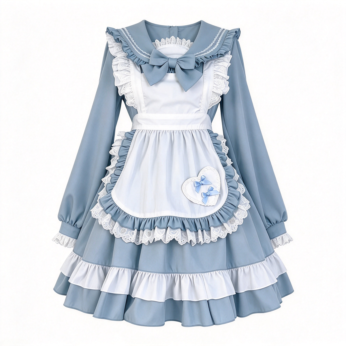 Blue Lolita Dress with Apron Ruffled Lace Outfit