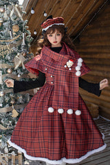 Red Striped Plaid Print Fall Winter Fishbone Sweet Corset Lolita Dress 2 Versions - Product - 10