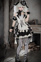 Black/White [Candy Cane] Sleeveless Printed Ruffled Bow Gothic Lolita Skirt Full Set - Product - 9