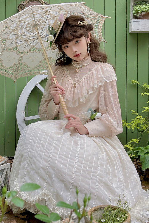 Ivory Elegant Vintage Tulip Multi-Layer Ruffled Classic Lolita Skirt Dress - Product - 5