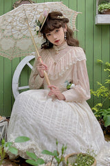 Ivory Elegant Vintage Tulip Multi-Layer Ruffled Classic Lolita Skirt Dress - Product - 5