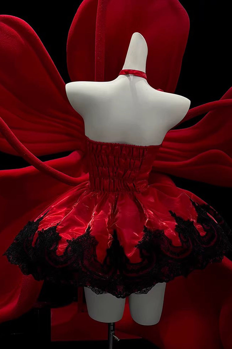 Red [Lace Cat] Halterneck Cut-Out Embroidered Gothic Ballet Lolita Jsk Dress - Product - 9