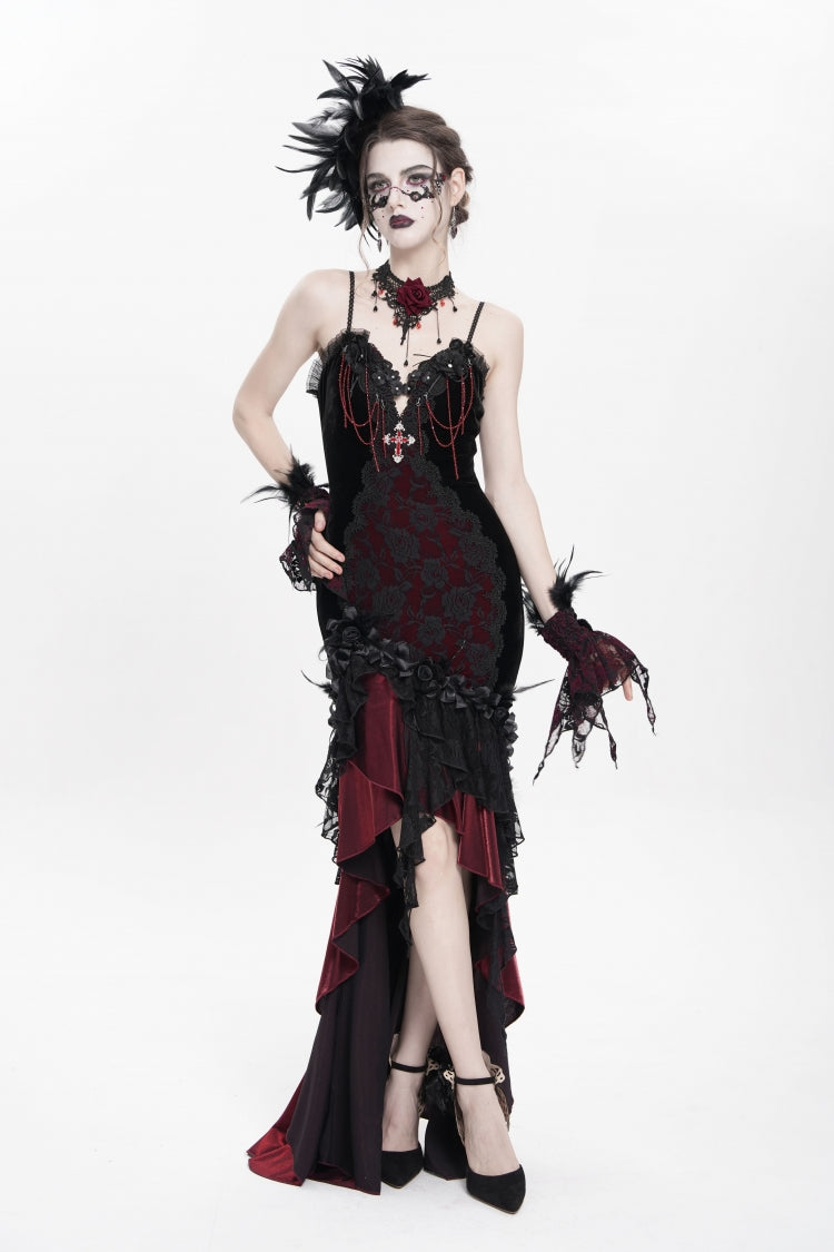 Red Off Shoulder Sleeveless Hanayome Embroidered Lace Women's Gothic Jsk Dress - Product - 7