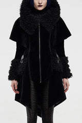 Black Long Sleeves Metal Buckle Hooded Womens Gothic Cloak Coat - Black - 1