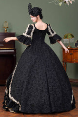 Black Square Collar Half Trumpet Sleeves Ruffled Open-Front Lace Gothic Vintage Palace Lolita Victorian Dress - Product - 4