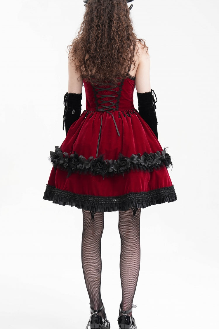 Red Chain Ruffle Lace Women's Gothic Slip Dress - Product - 6