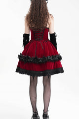 Red Chain Ruffle Lace Women's Gothic Slip Dress - Product - 6