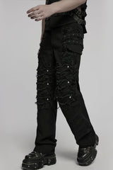 Black Ripped Men's Punk Straight Pants - Product - 2