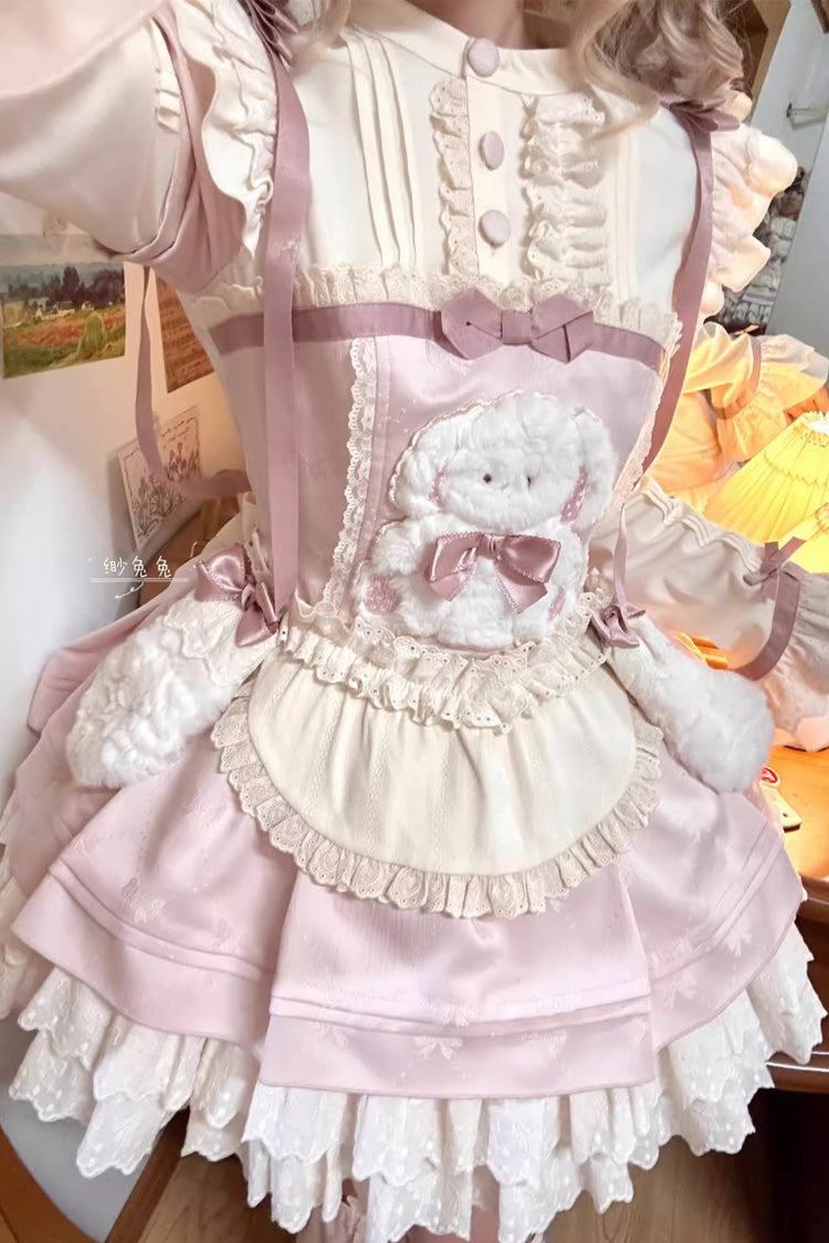 Pink [Rabbit Trap] Short Sleeves Triple-Layered Ruffle Bowknot Sweet Lolita Dress - Product - 6