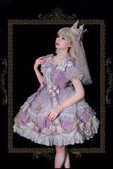 Purple [Girls' Day] Short Sleeves Multi-Layered Ruffle Bowknot Lace Sweet Lolita Dress 2 Versions - Product - 2