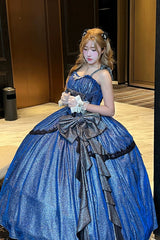 Blue [Galaxy of Fallen Tears] Sleeveless Glitter Series Ruffled Bow Asymmetric Sweet Lolita Jsk Dress - Product - 3