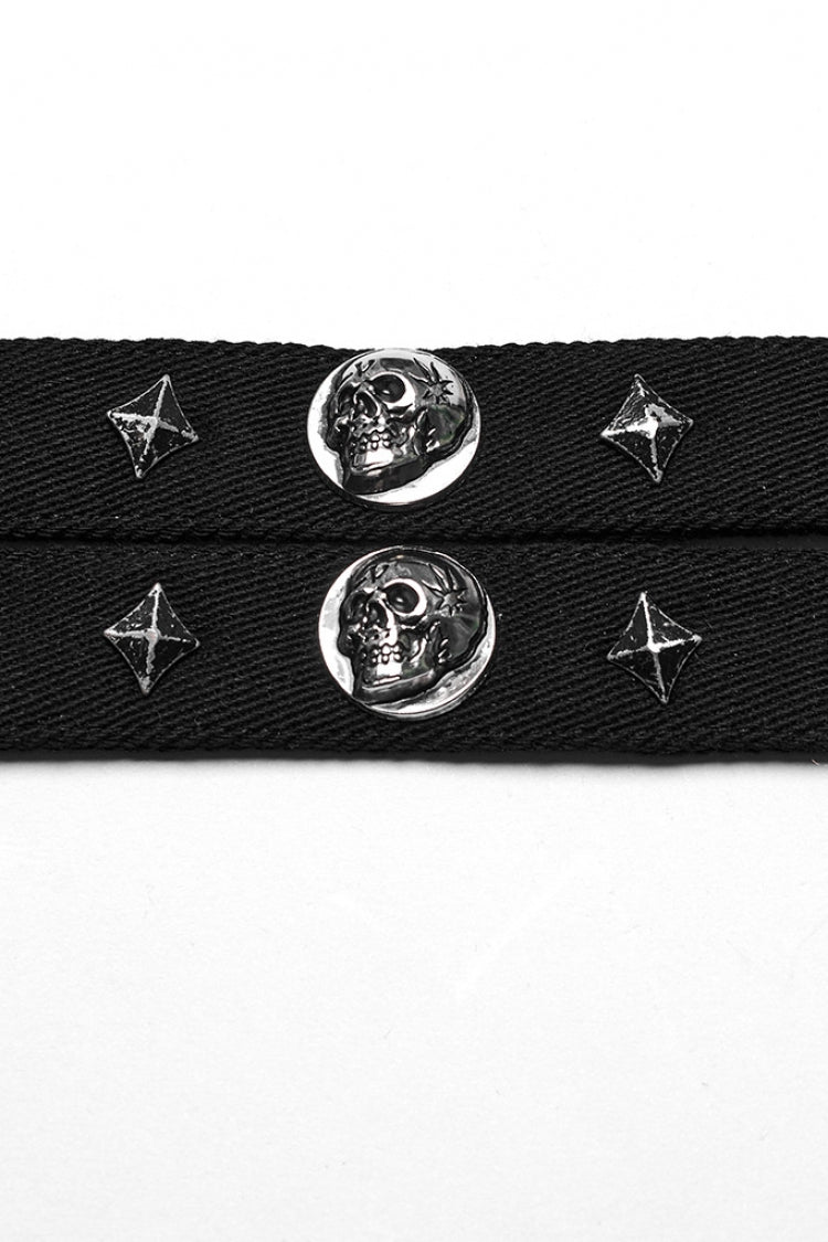 Skull Print Rivets Decoration Women's Steampunk Military Choker 2 Colors - Product - 11