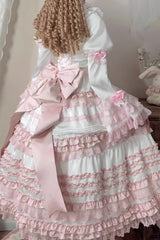 White/Pink [Layered Peach Ice] Short Sleeves Ruffle Bowknot Lace Sweet Lolita Dress - Product - 3
