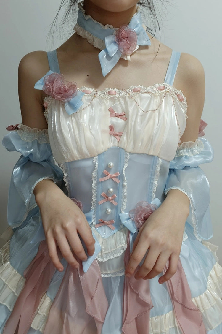 Blue [Heartbeat] Multi-Layered Ruffle Bowknot Lace Sweet Princess Lolita Jsk Dress - Product - 5