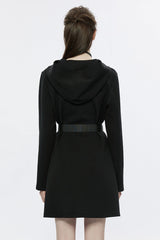 Black Long Sleeves Buckle Belt Hooded Women's Punk Dress - Product - 3