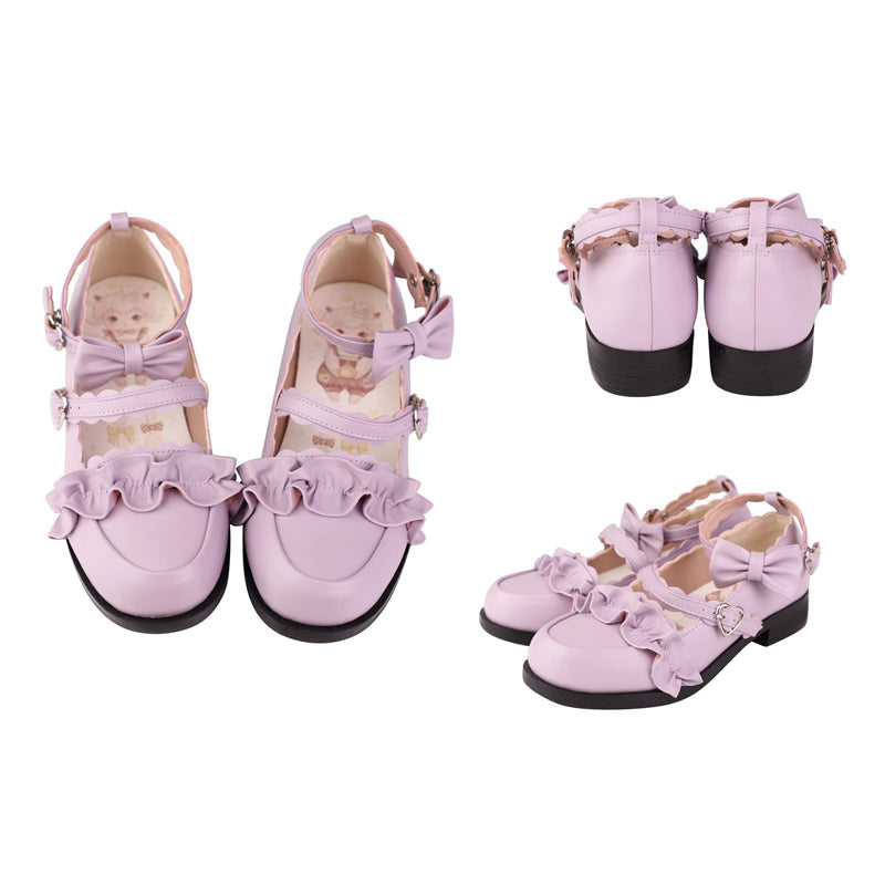 Sweet Ruffle Bowknot Japanese Lolita Shoes 15 Colors - Lilac-Purple - 20