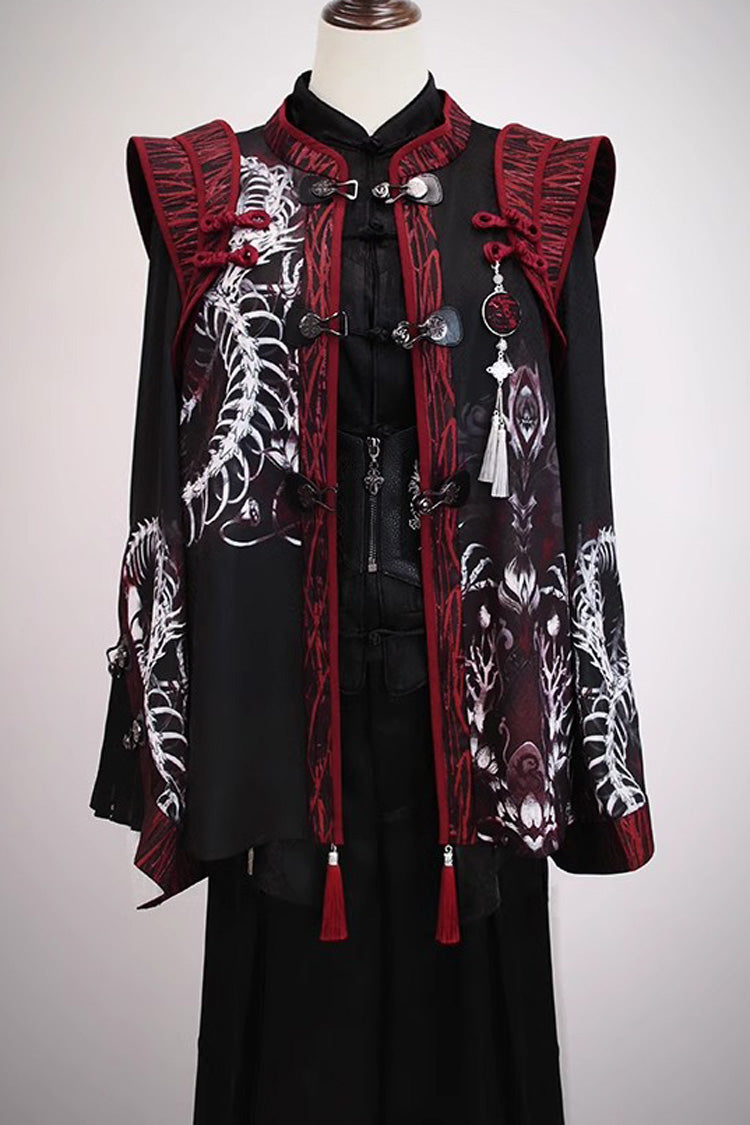 [Bone Dragon] Long Sleeves Print Ouji Fashion Classic Lolita Coat 2 Colors - Black/Red - 11
