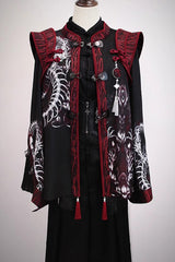 [Bone Dragon] Long Sleeves Print Ouji Fashion Classic Lolita Coat 2 Colors - Black/Red - 11