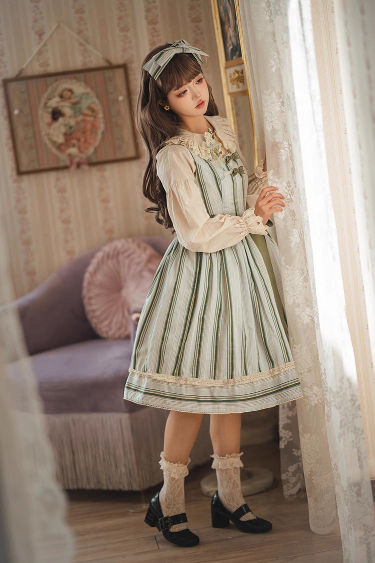 Forest Atlas Striped Print Bowknot Sweet Lolita Jumper Dress 3 Colors - Product - 7