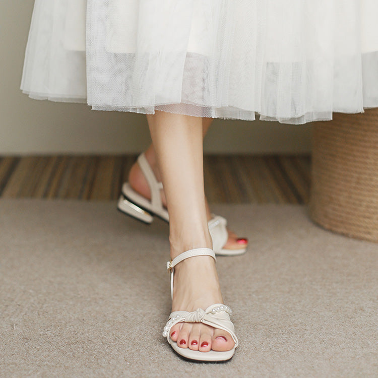 Pearl Chain Decoration Sweet Elegant Sandals 2 Colors - Product - 3