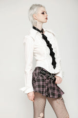 Pink/Brown Buckled Plaid Women's Punk Pleated Mini Skirt - Product - 2