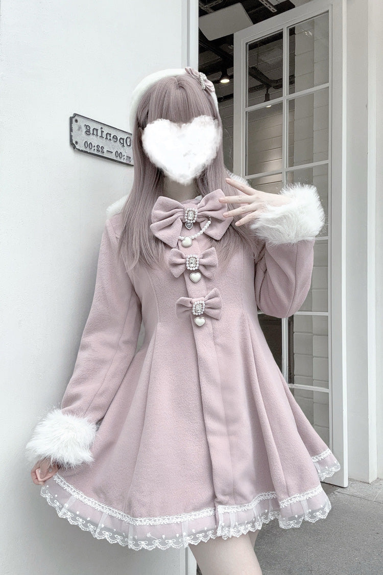 Pink Long Sleeves Bowknot Rabbit Ears Detachable Hooded Japanese Jirai Kei Coat - Product - 9