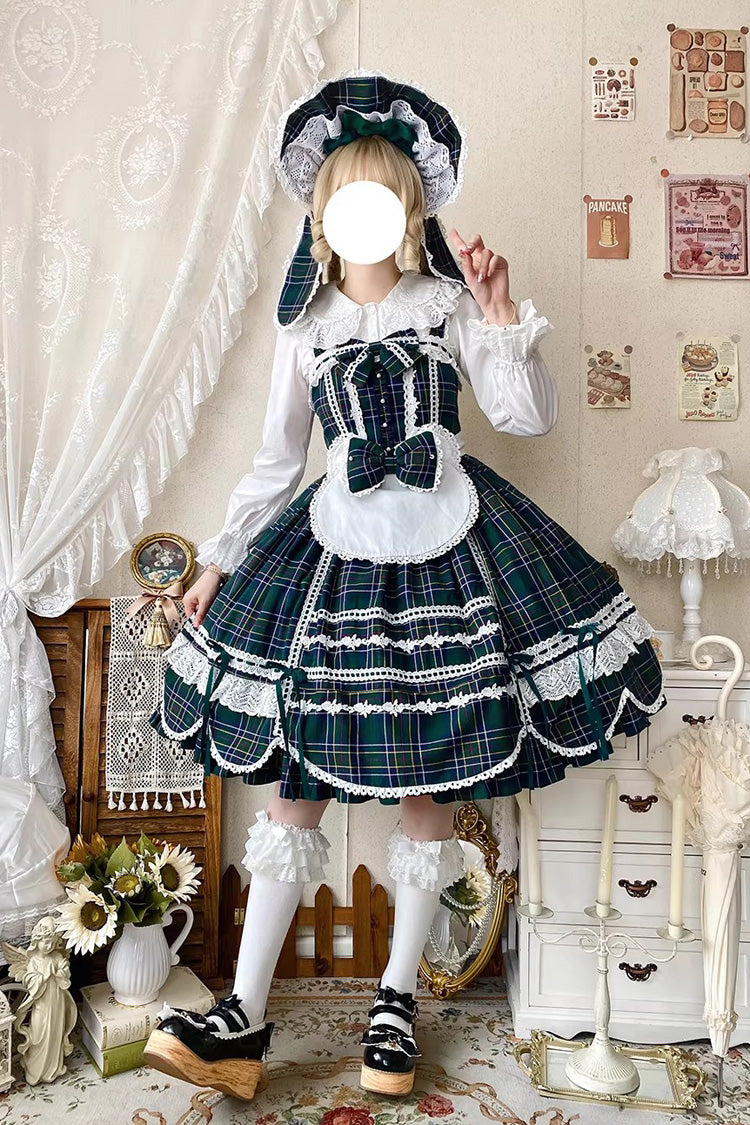 Green [Gingham Petal Bunny] Printed Ruffled Bow Sweet Lolita Jsk Dress - Product - 2