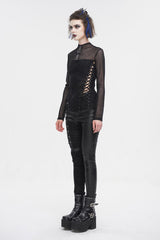 Black Strappy Mesh Splice Ruched Women's Punk Shirt - Product - 4