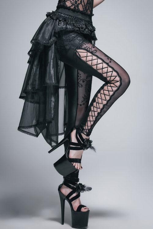 Black Gothic Elastic Waist Organza Swing Multi Layer Lace Sexy Puffy Womens Half Skirt - Product - 3